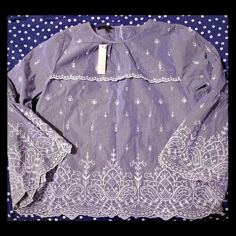 Jcrew Embroidered Bell Sleeve Shirt